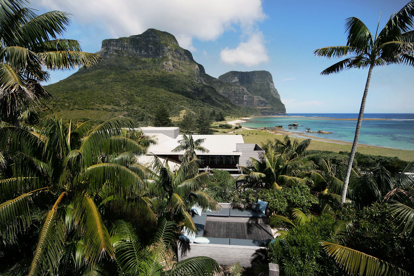 aerial view of Lord Howe Island in luxury Capella Lodge in Australia