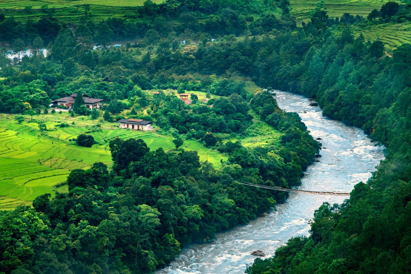 Aerial view of &Beyond Punakha River Lodge in Bhutan