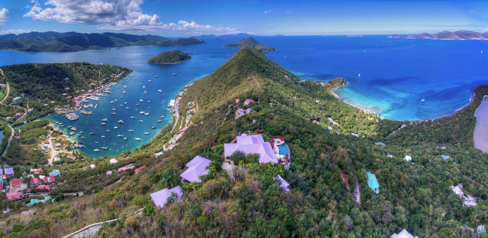 Aerial view of the peninsula on which sits ST Bernard's Hill House, luxury villa in the British Virgin Islands