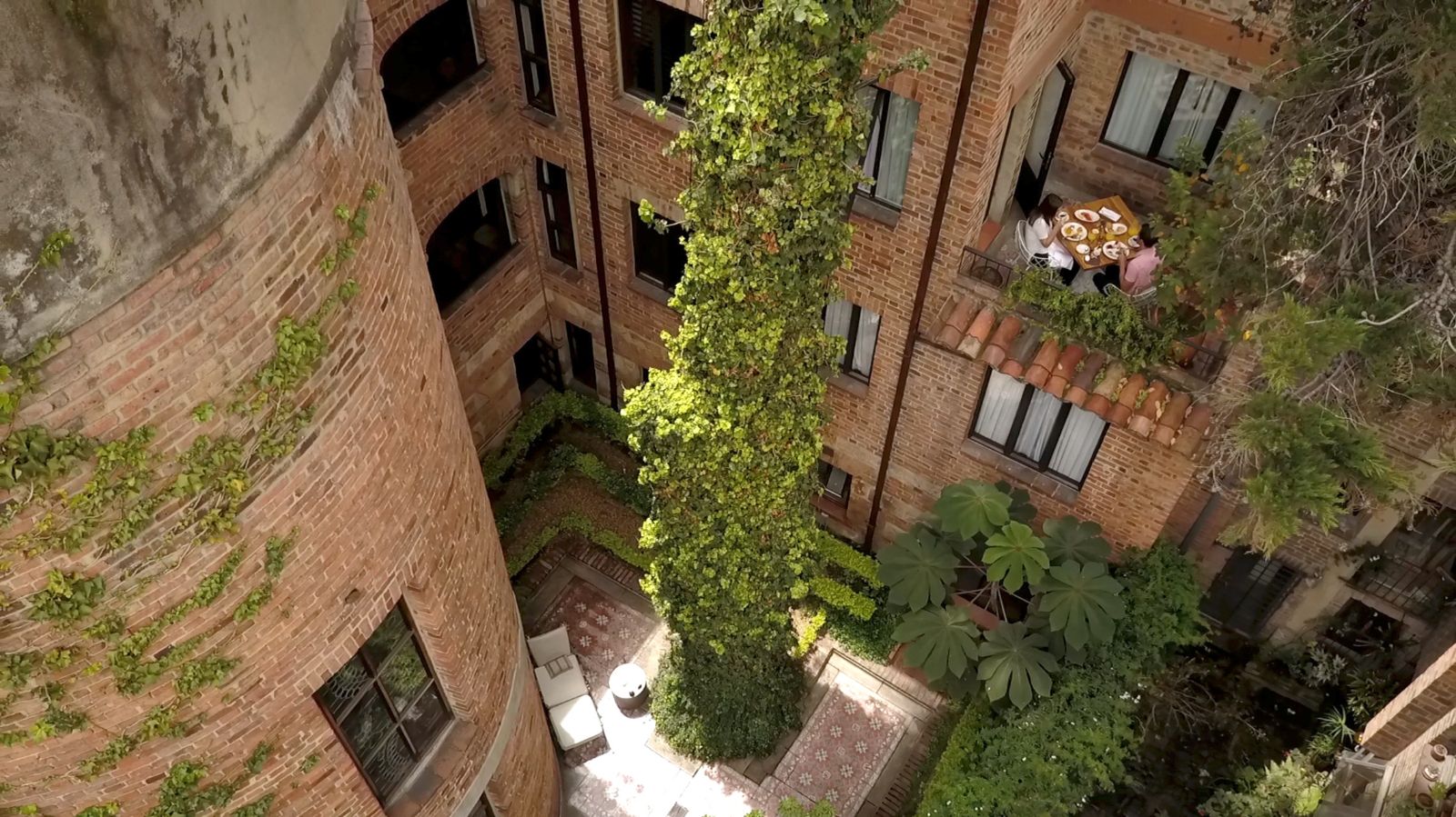 Aerial view of courtyard at Four Seasons casa Medina in Bogota, Colombia