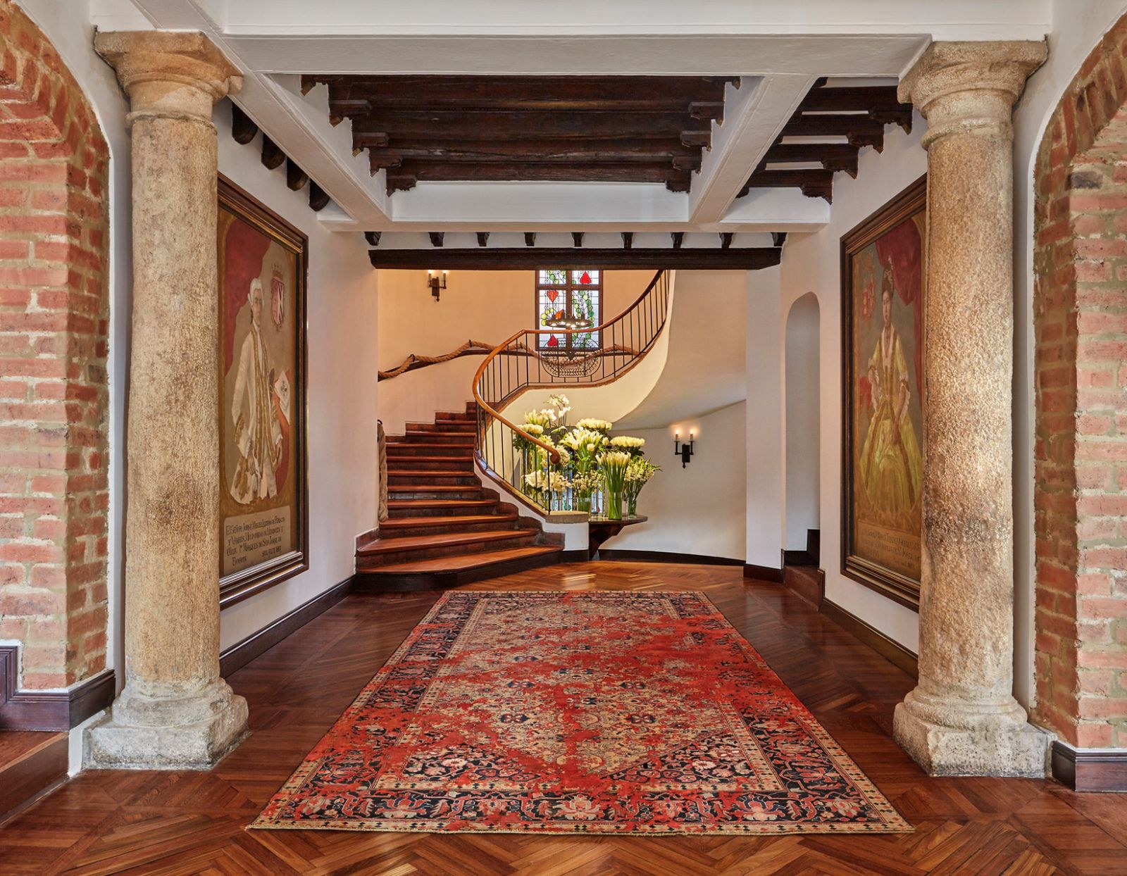 Staircase and hallway at Four Seasons casa Medina in Bogota, Colombia