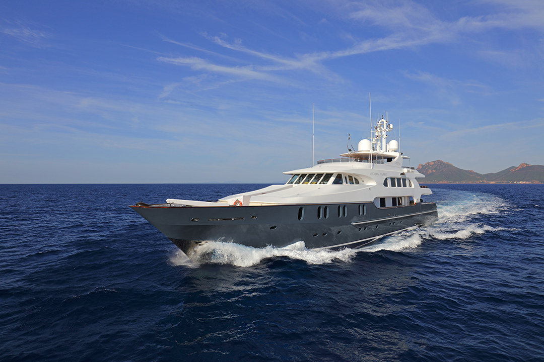 Exterior of the Aqua Mare superyacht in Galapagos