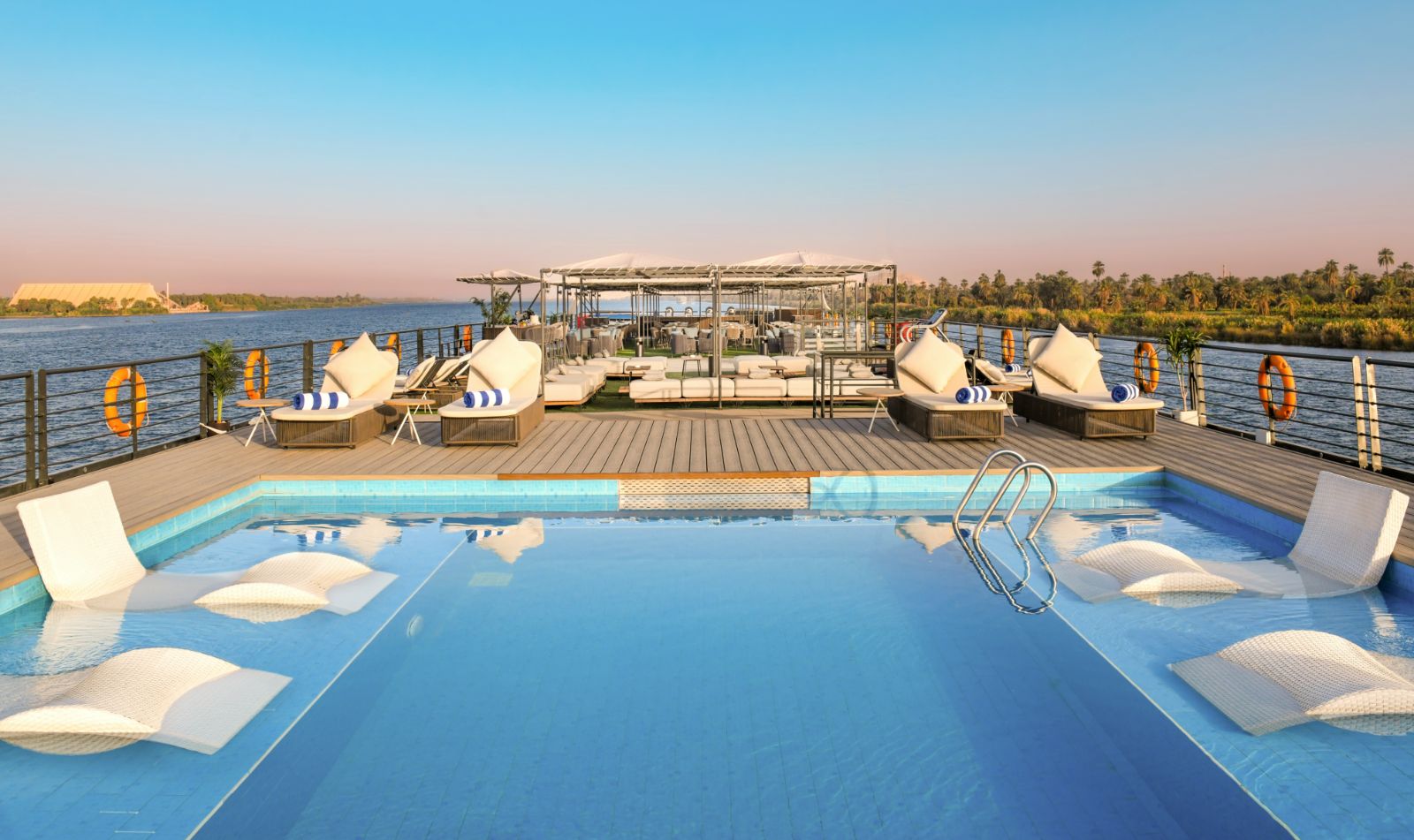 Swimming pool onboard the Historia boutique Nile cruise hotel in Egypt
