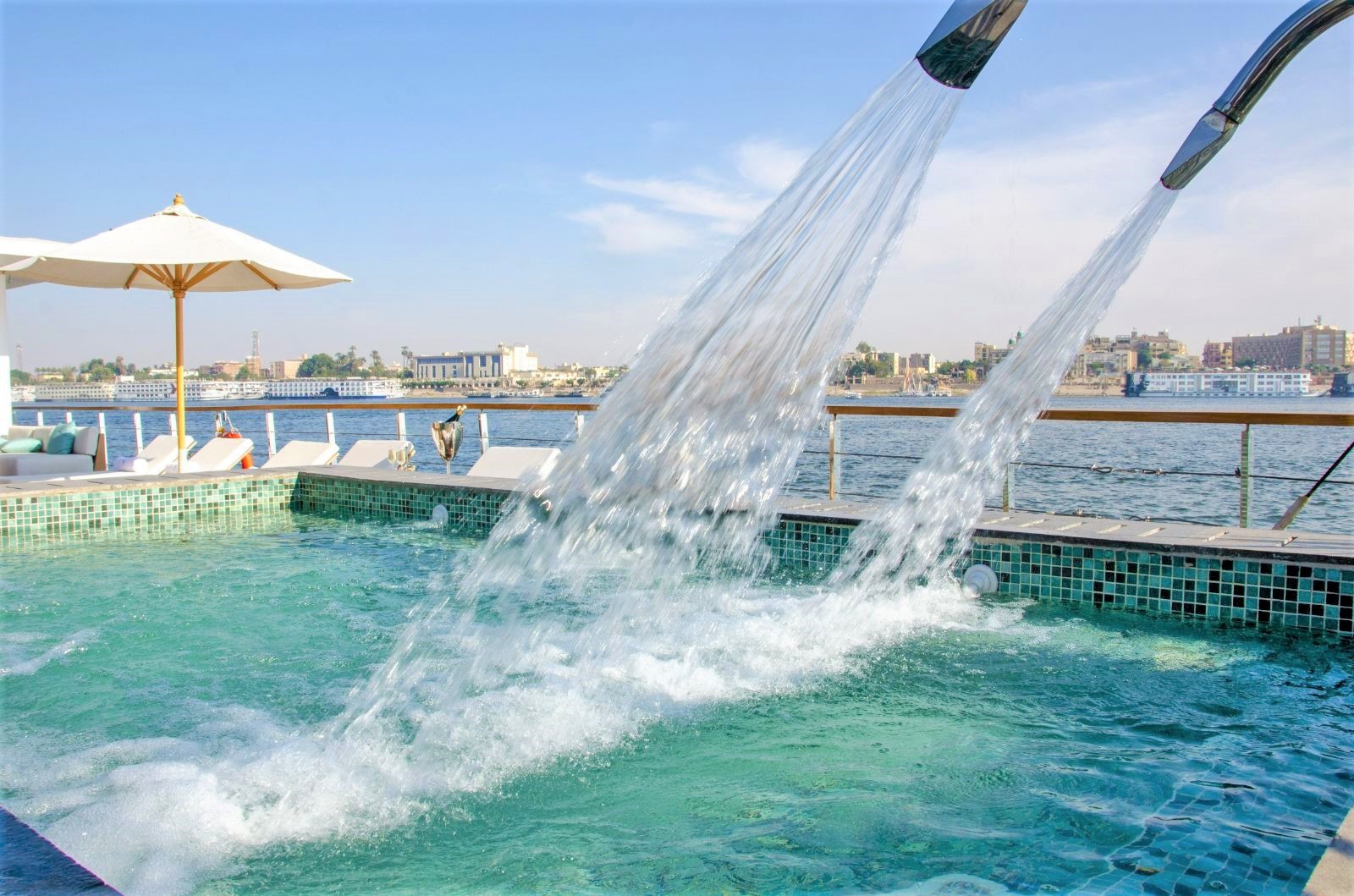 Swimming pool onboard the Kazazian Nile cruise in Egypt