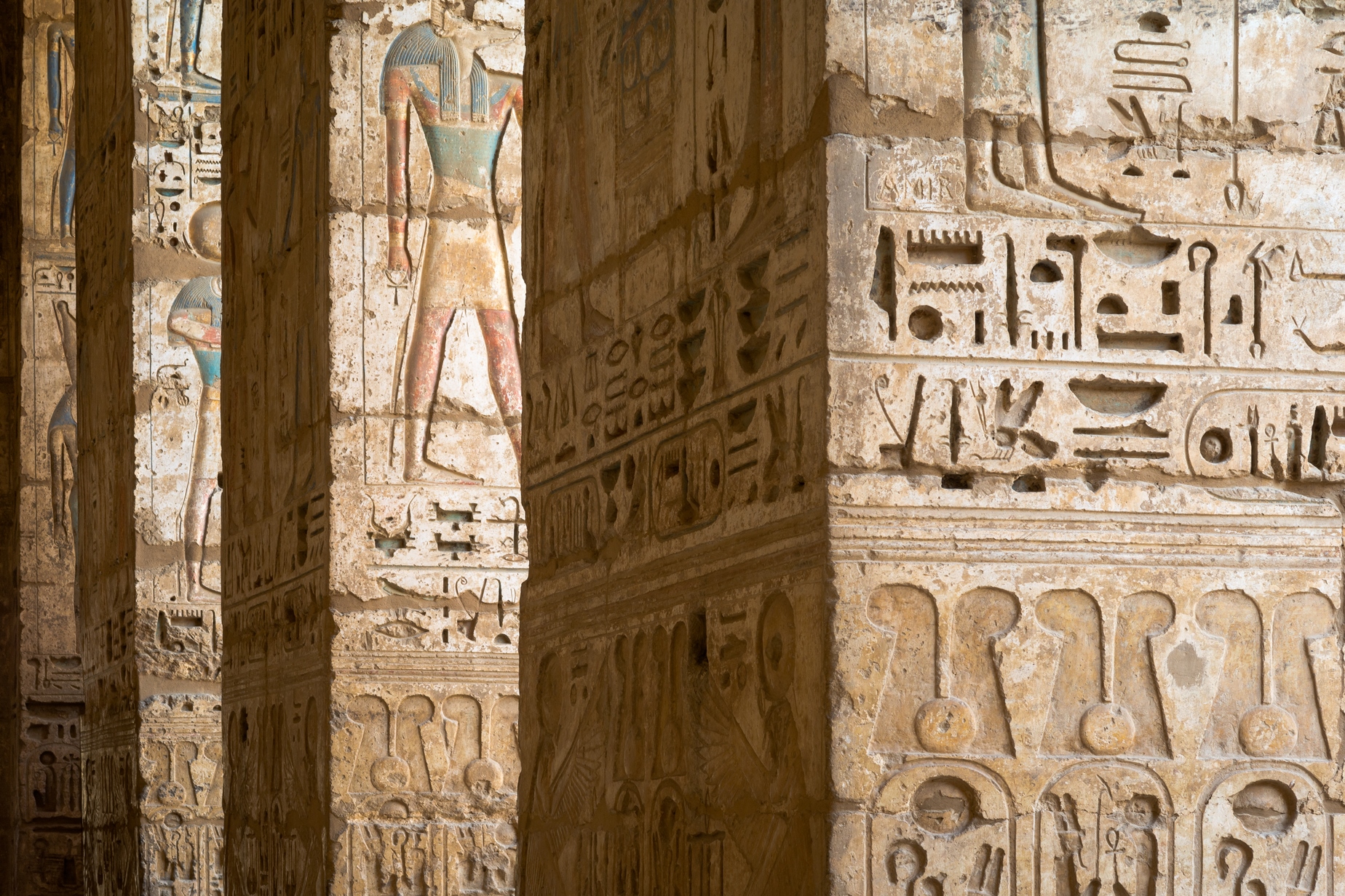 Hieroglyphs on a column at a temple in Egypt