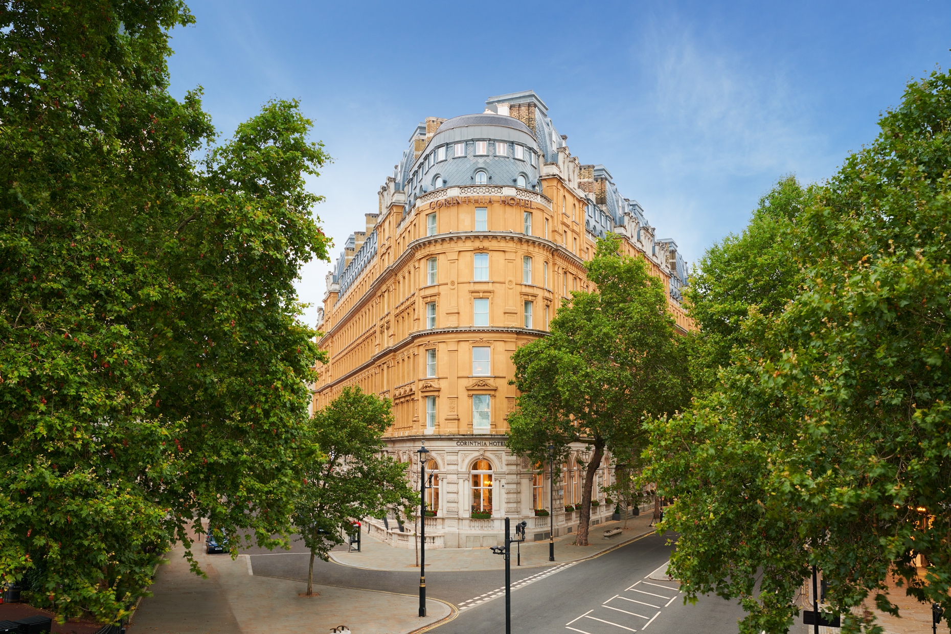 Exterior of the Corinthia Hotel n London, from the bridge