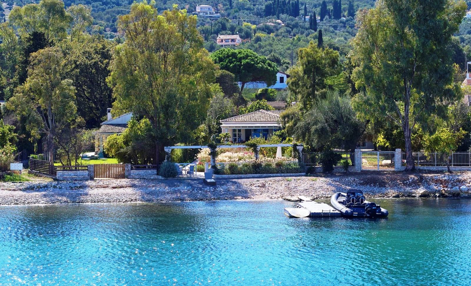 view from  sea of kogevina beach villa in corfu, greece