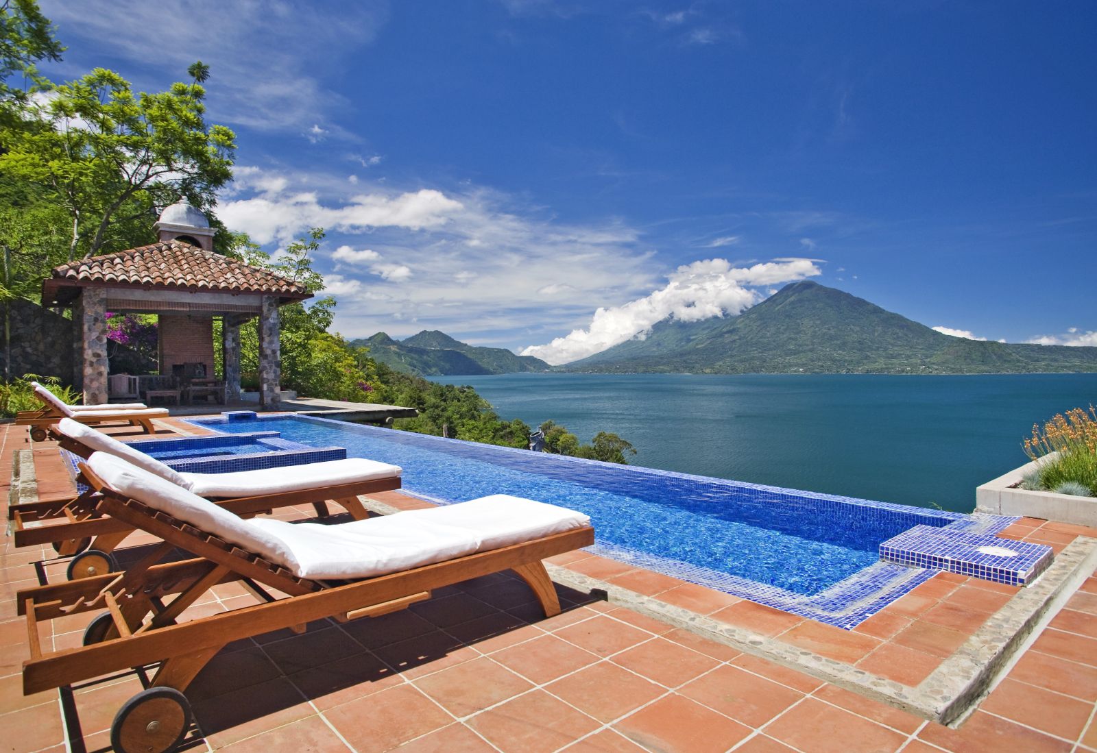 Pool terrace at Casa Palopo in Guatemala