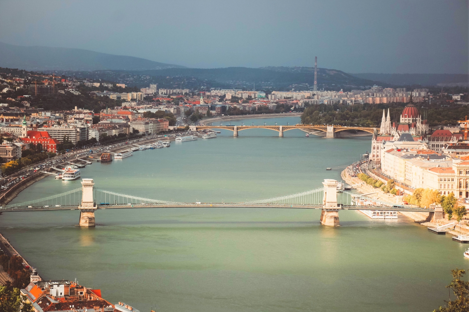 Bridge crossing the river in Budapest Hungary