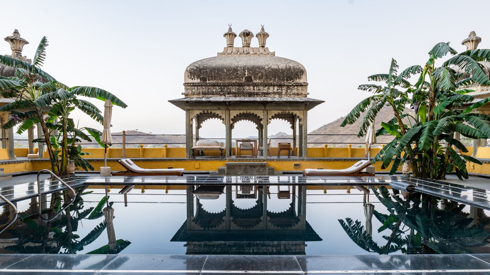 Private pool of a suite at the Raas Devigarh hotel near Udaipur India