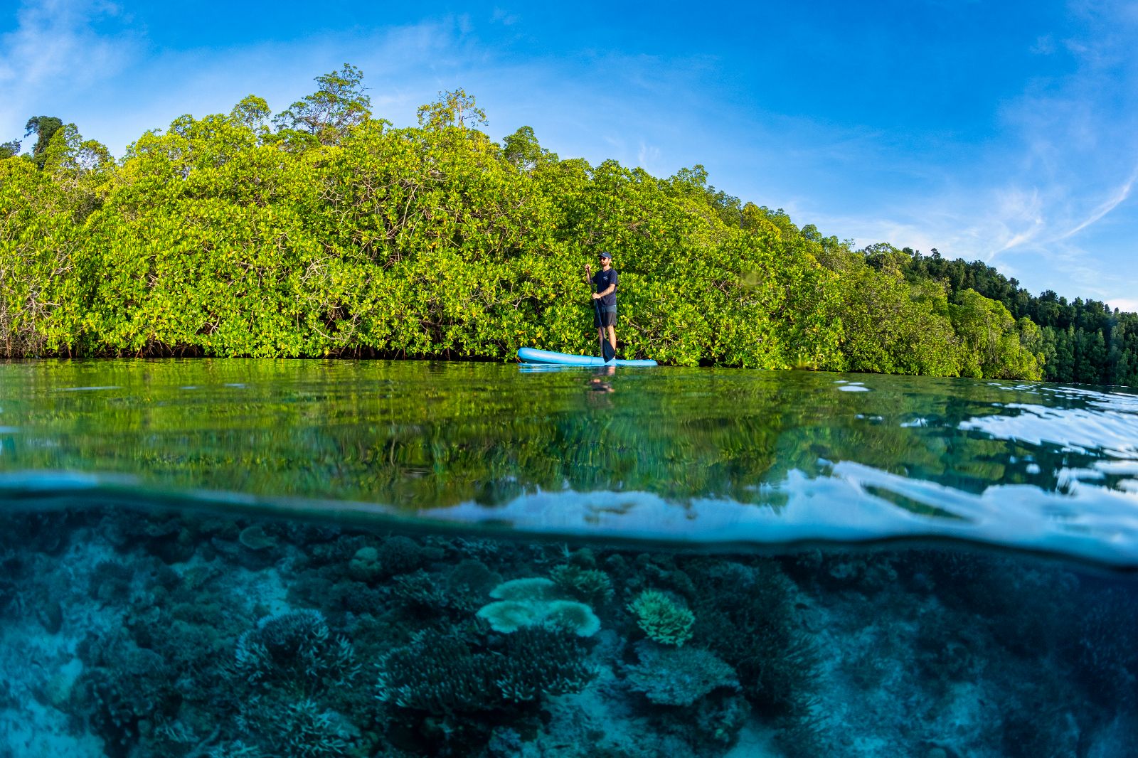 paddleboarding from the Majik phinisi in Indonesia