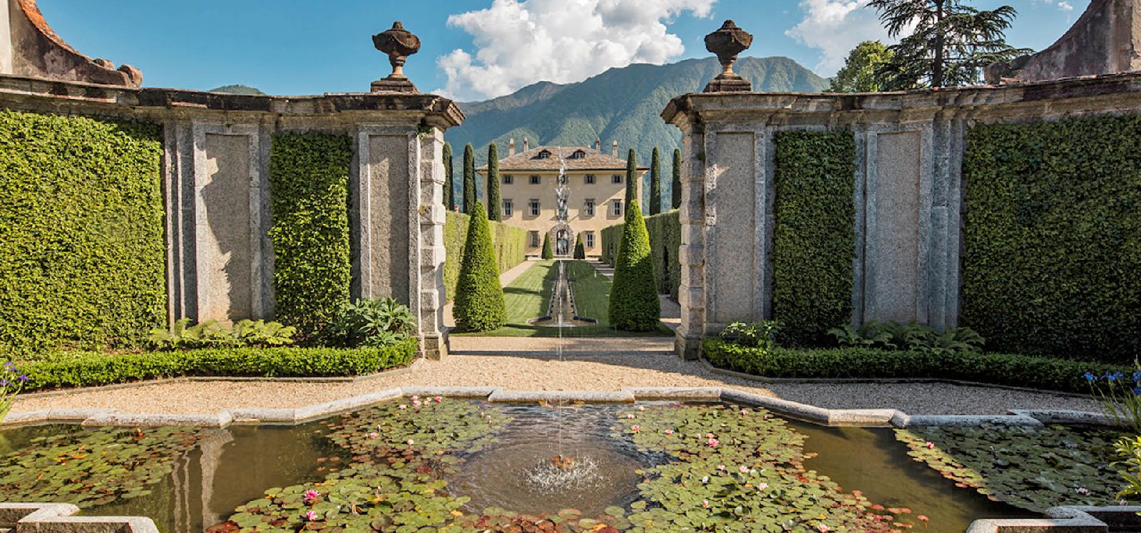 Grand entrance to Villa Balbiano Lake Como Italy