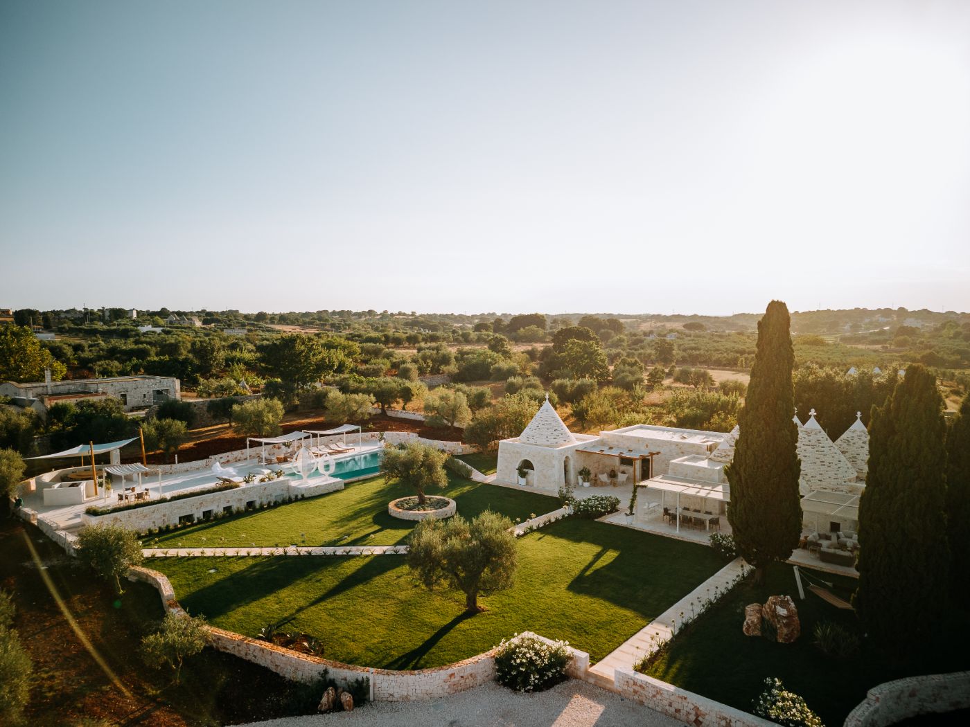The grounds of Trulli Pomona from an aerial view.