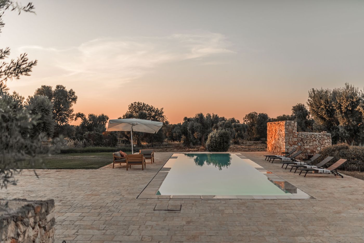 The pool at sunset, Villa Ambra.