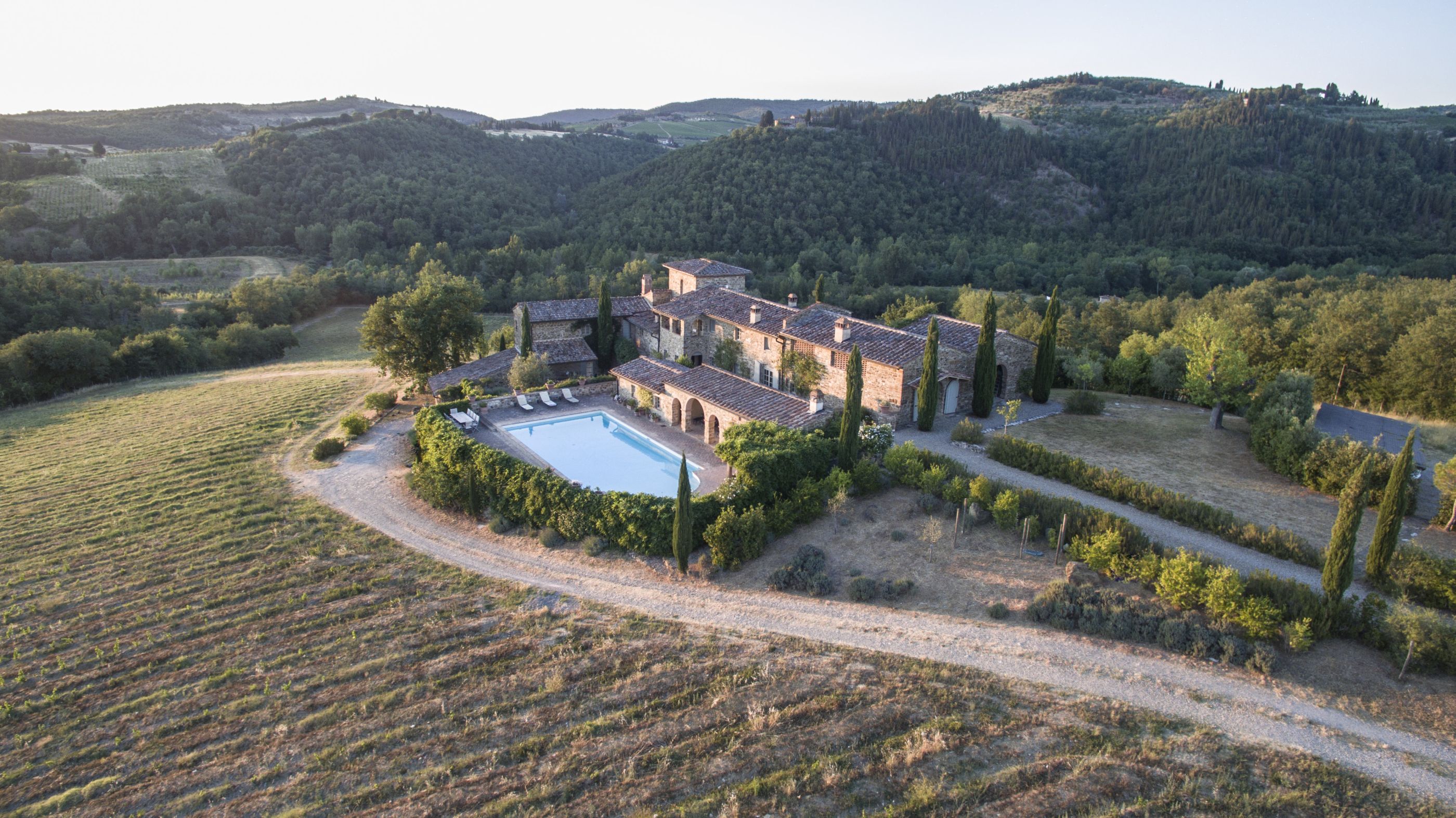 Aerial of Podere Cipressi, Tuscany