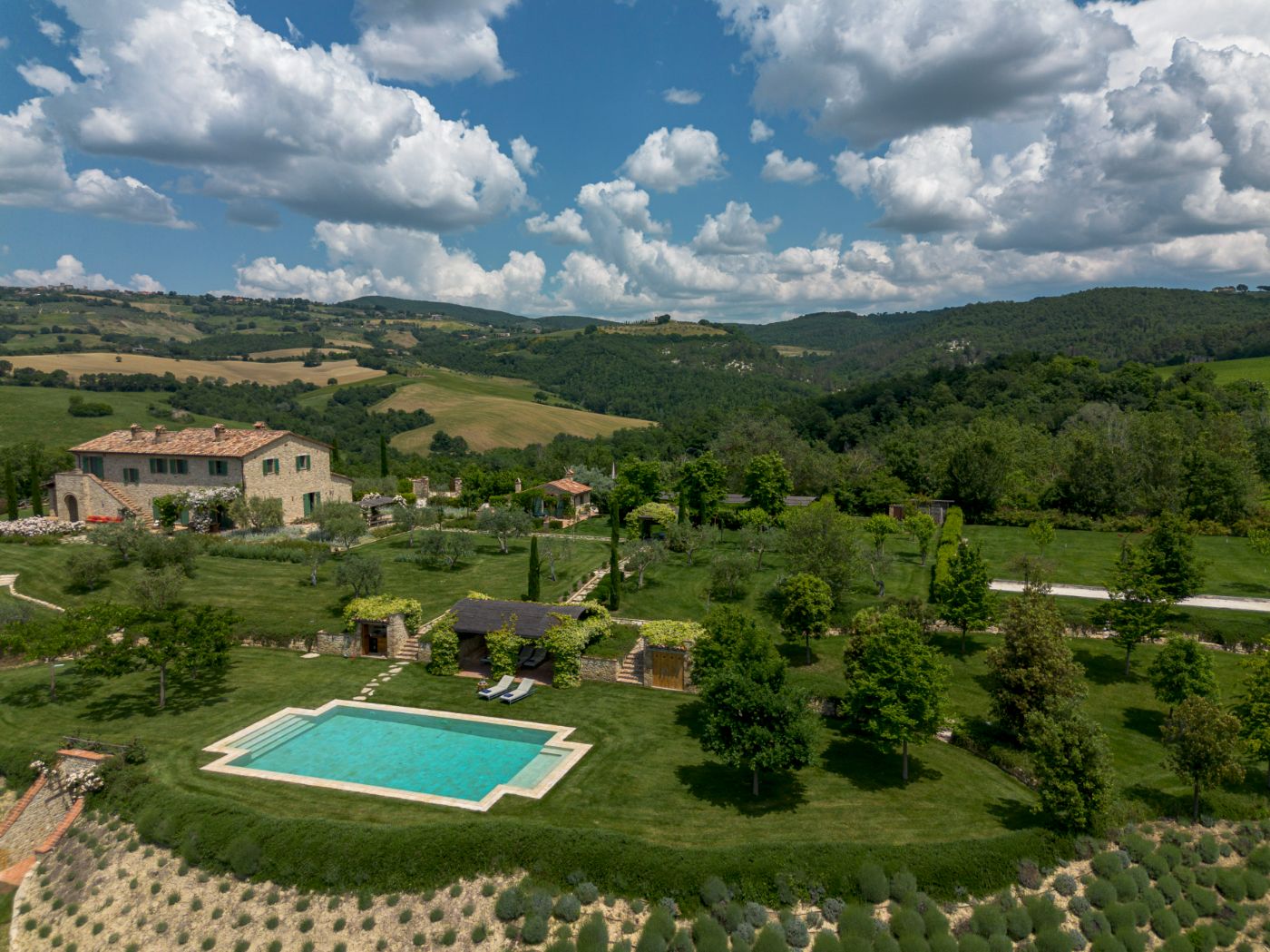An aerial shot of Casale Le Rose.