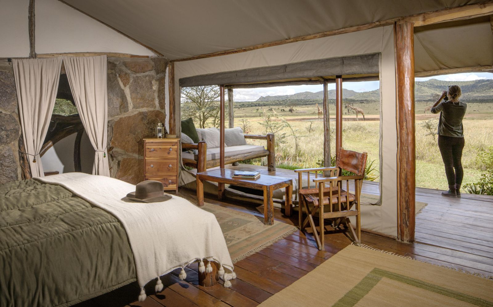 Guest tent interior at Enasoit private house on the Laikipia Plateau in Kenya