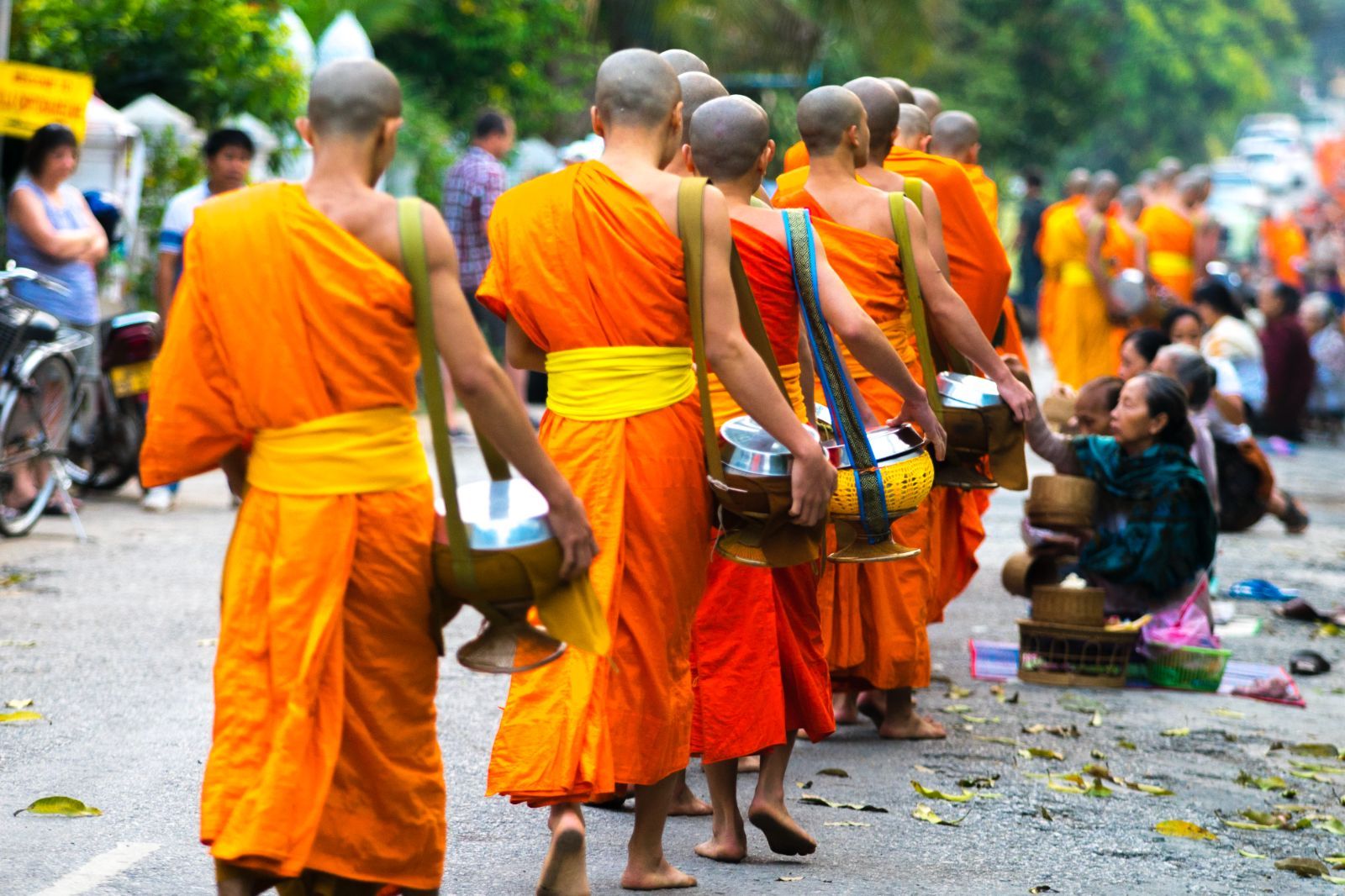 Alms giving by monks in Loas
