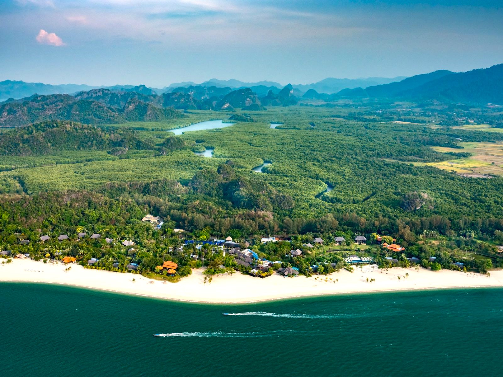 Aerial view of Four Seasons Langkawi resort in Malaysia