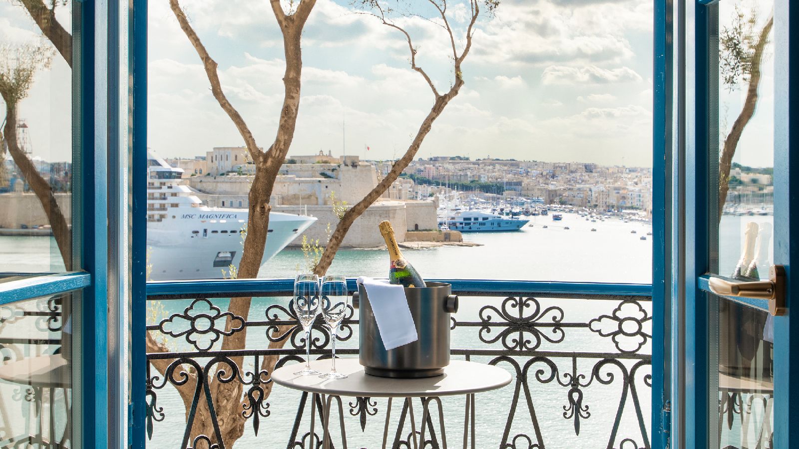 View from a Deluxe Seaview Suite at Iniala Harbour House hotel in Valletta Malta