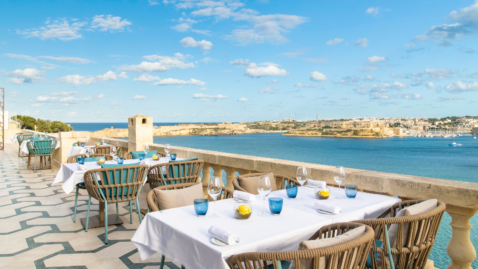 Grand harbour views from ION restaurant at Iniala Harbour House in Valletta Malta