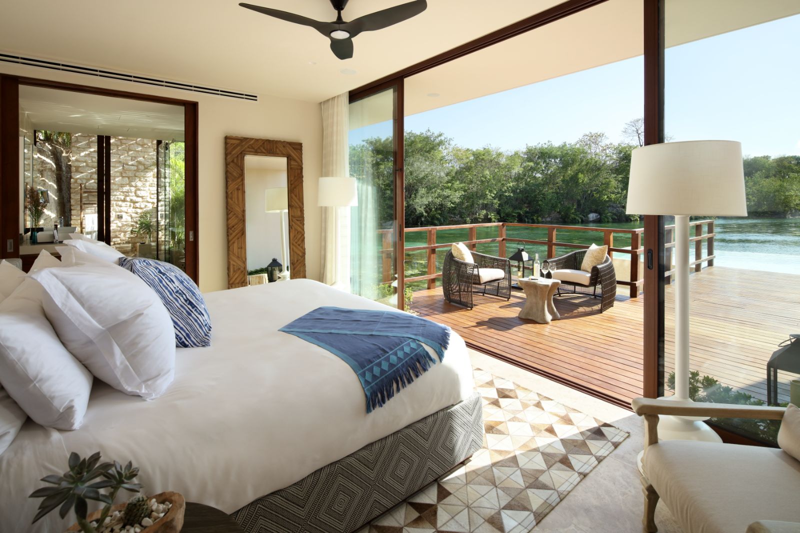 Coral villa master bedroom at Rosewood Mayakoba on the Riviera Maya in Mexico