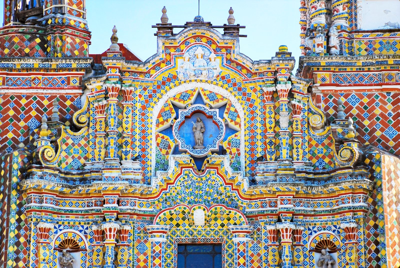 Church façade in Puebla, Mexico