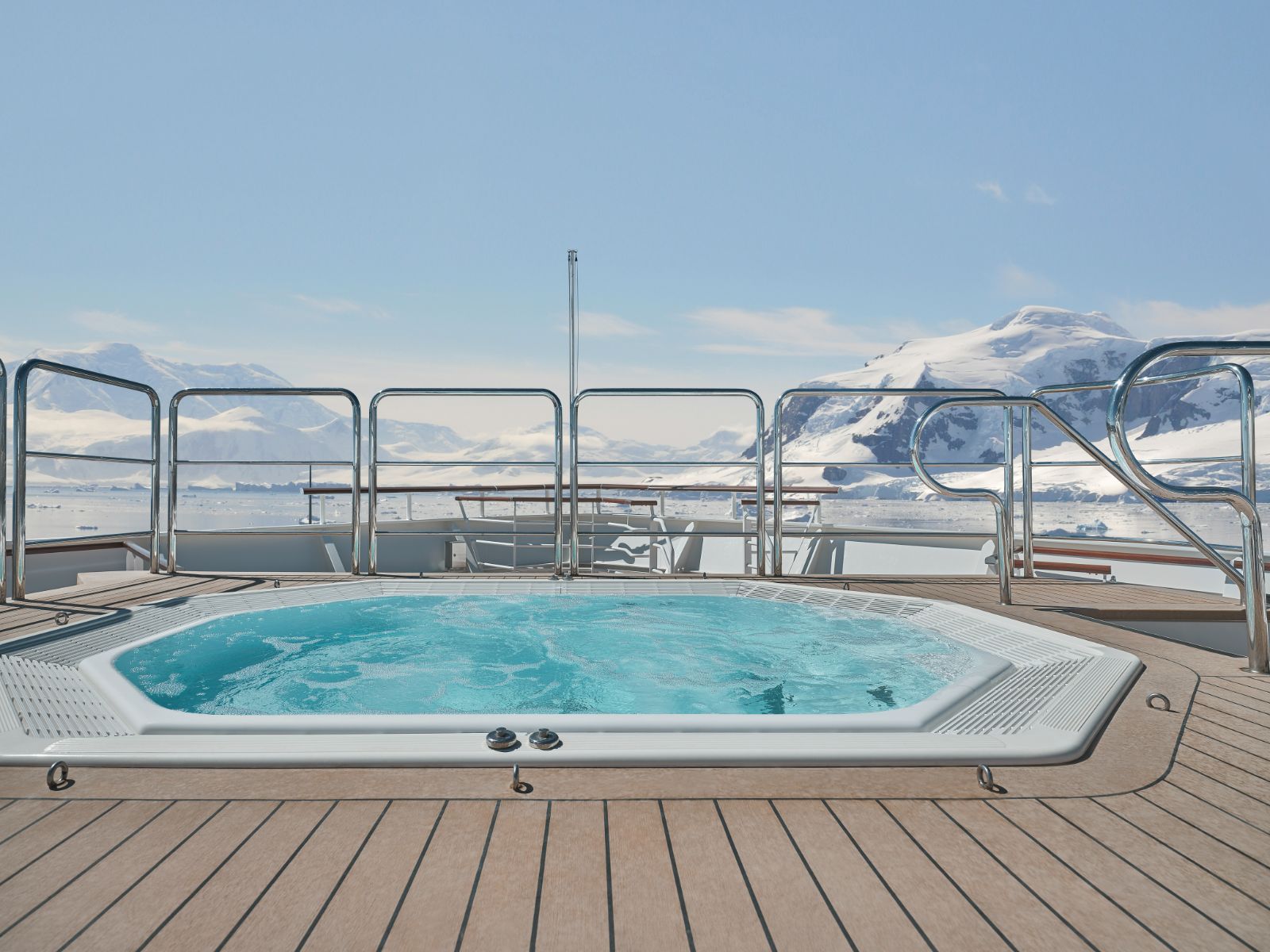 Hot tub on the deck of the Silver Endeavour luxury cruise liner