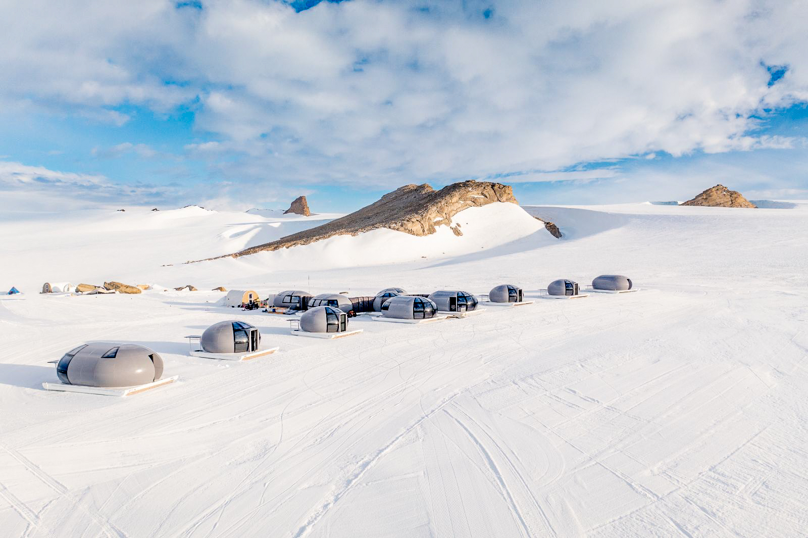 Exterior view of Echo camp by White Desert in Antarctica