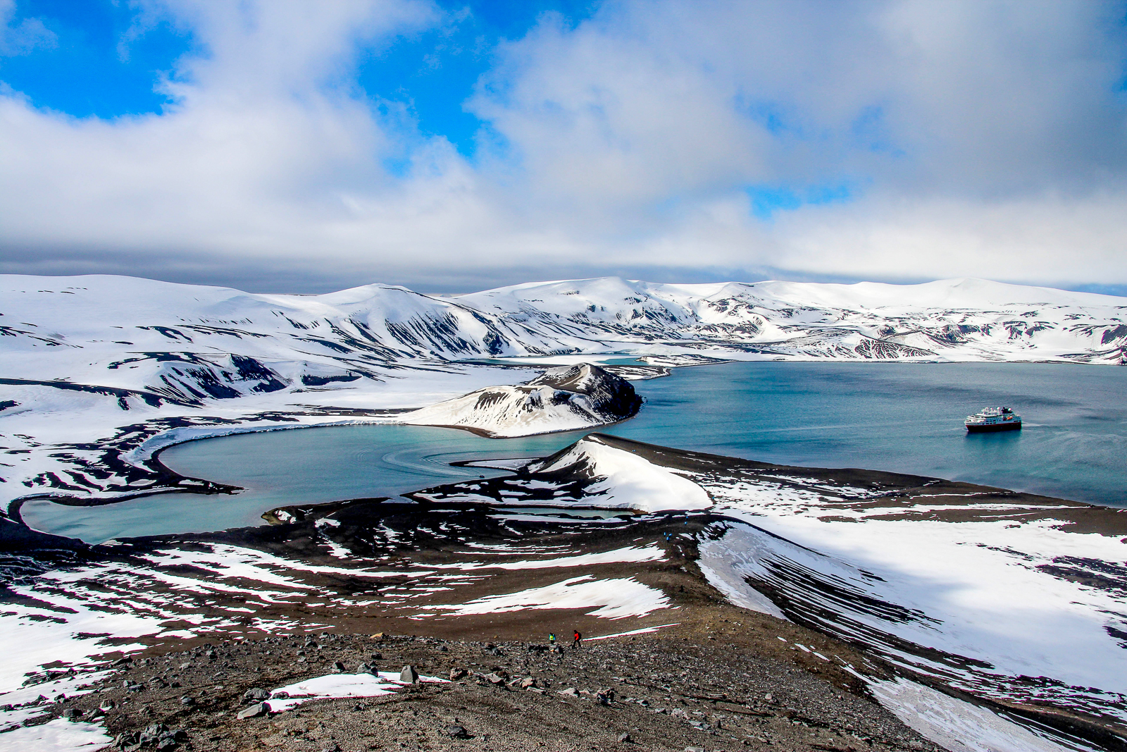 An Antarctic cruiser in the bay of Deception Island