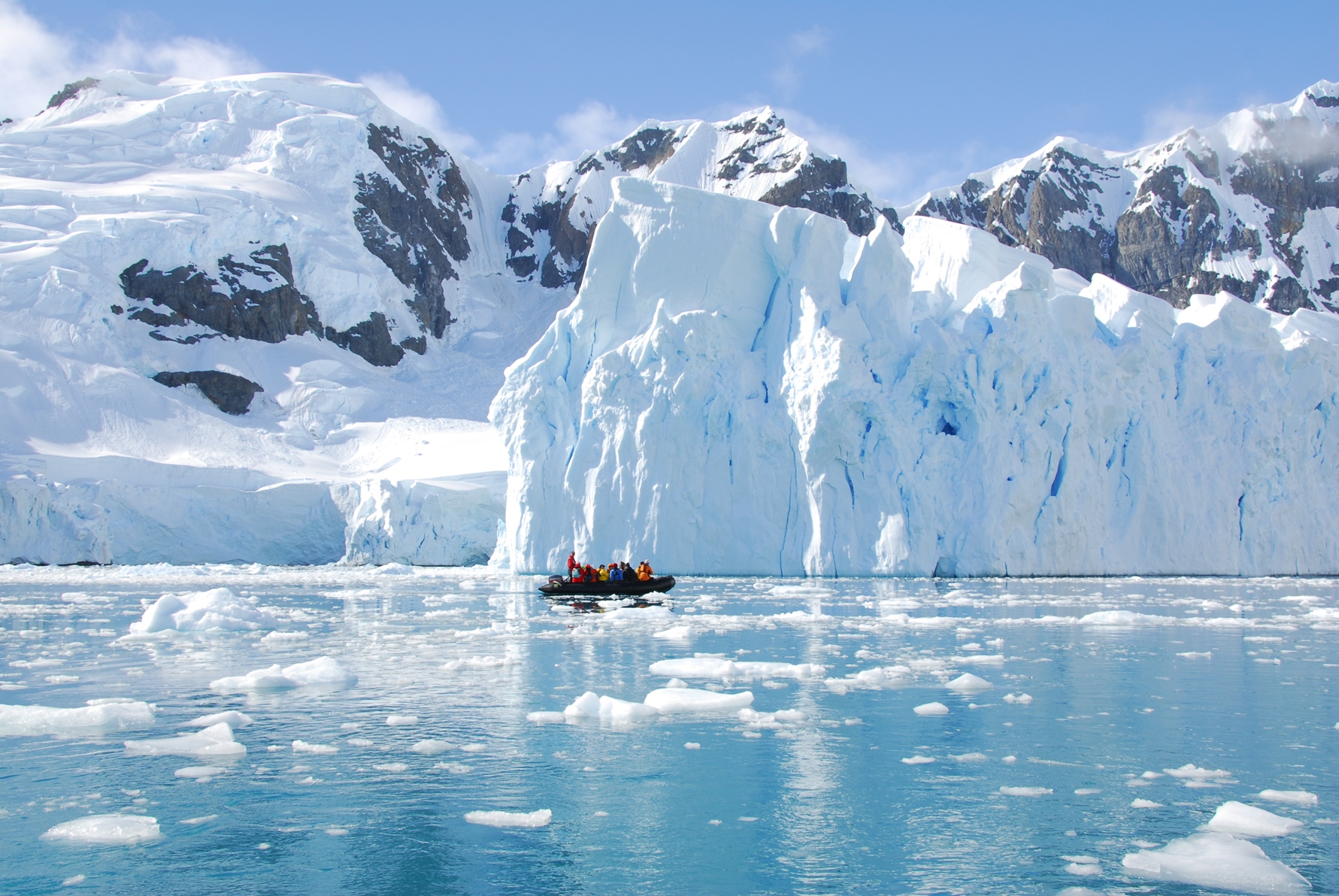 Zodiac and glacier in the Antarctic