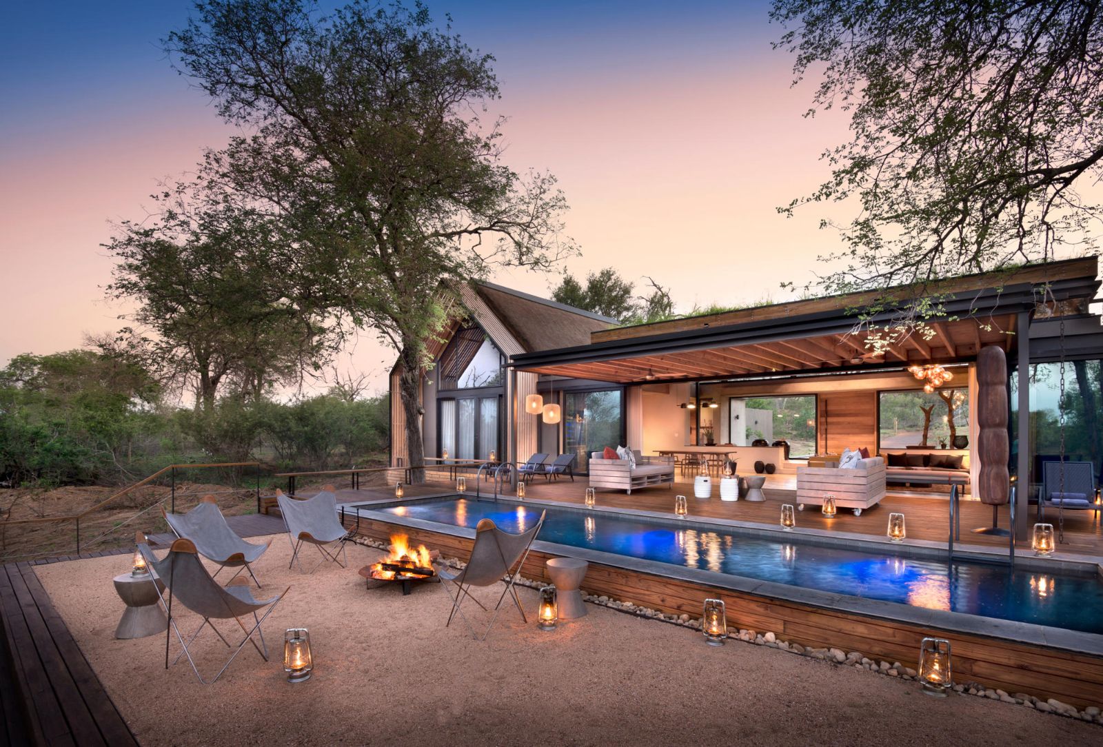 Exterior view of Fish Eagle Villa at Lion Sands in the Kruger National Park in South Africa
