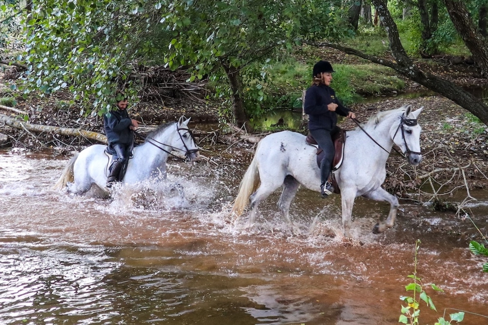 Riding through water in Andalucia in Spain