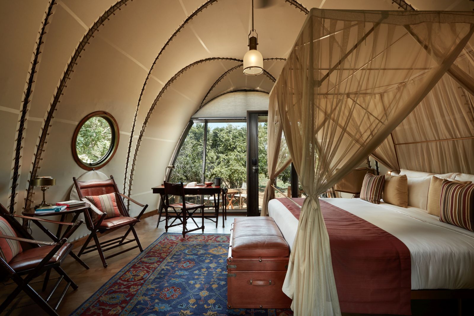 Inside a guest cocoon at Wild Coast Tented Lodge Sri Lanka