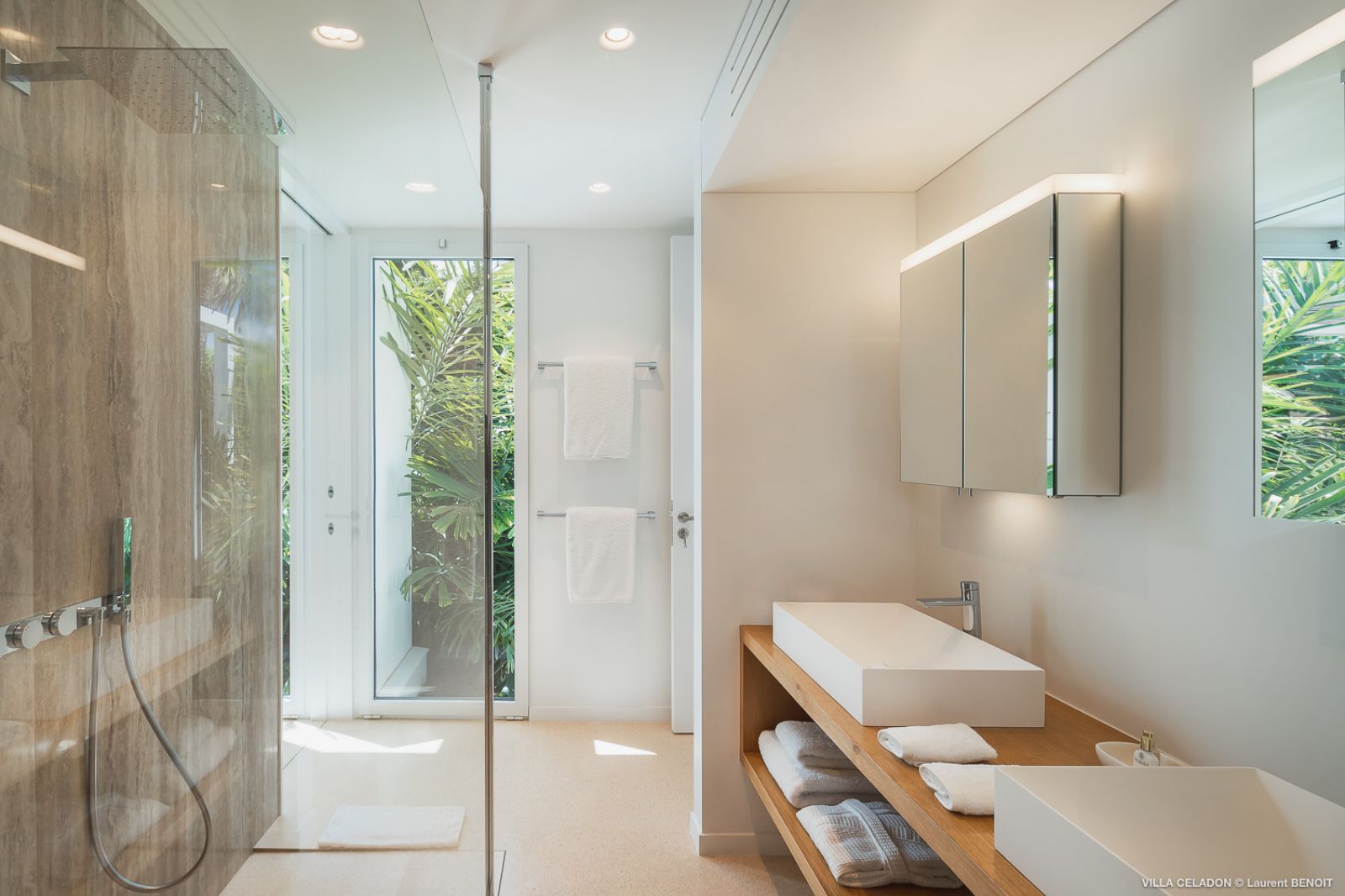 white bathroom with glass screen