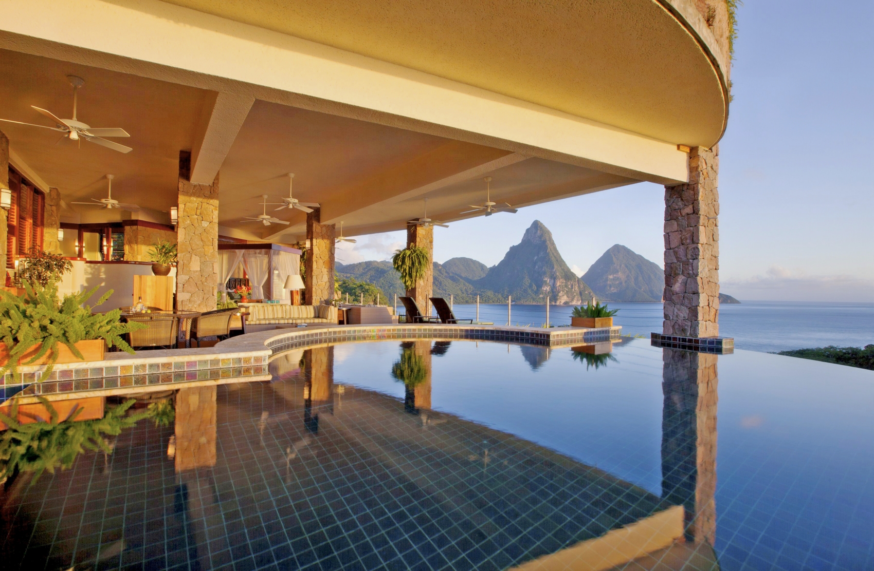 Private swimming pool with reflection at Jade Mountain, St Lucia