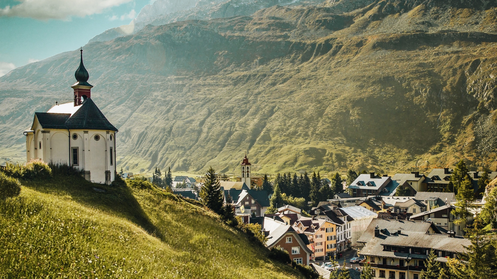 Luxury Resort Chedi Andermatt in Switzerland Aerial Town View in Summer