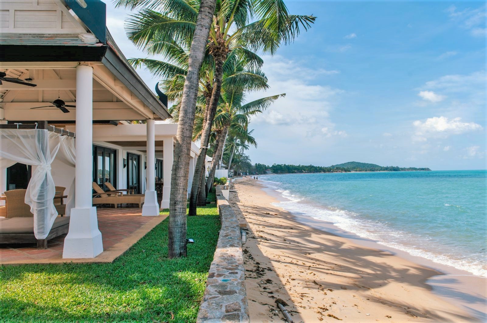 Exterior view of Villa Hibiscus perched on Meanem Beach on the Island of Koh Samui in Thailand