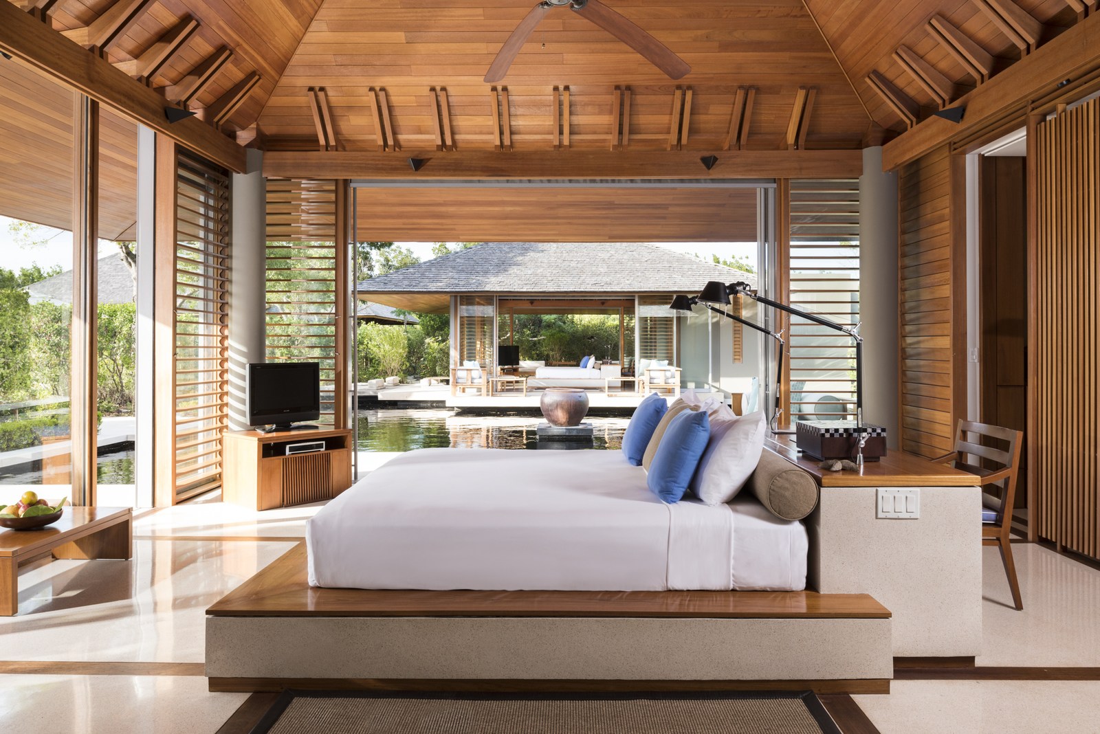 A villa bedroom at Amanyara, Turks and Caicos Islands