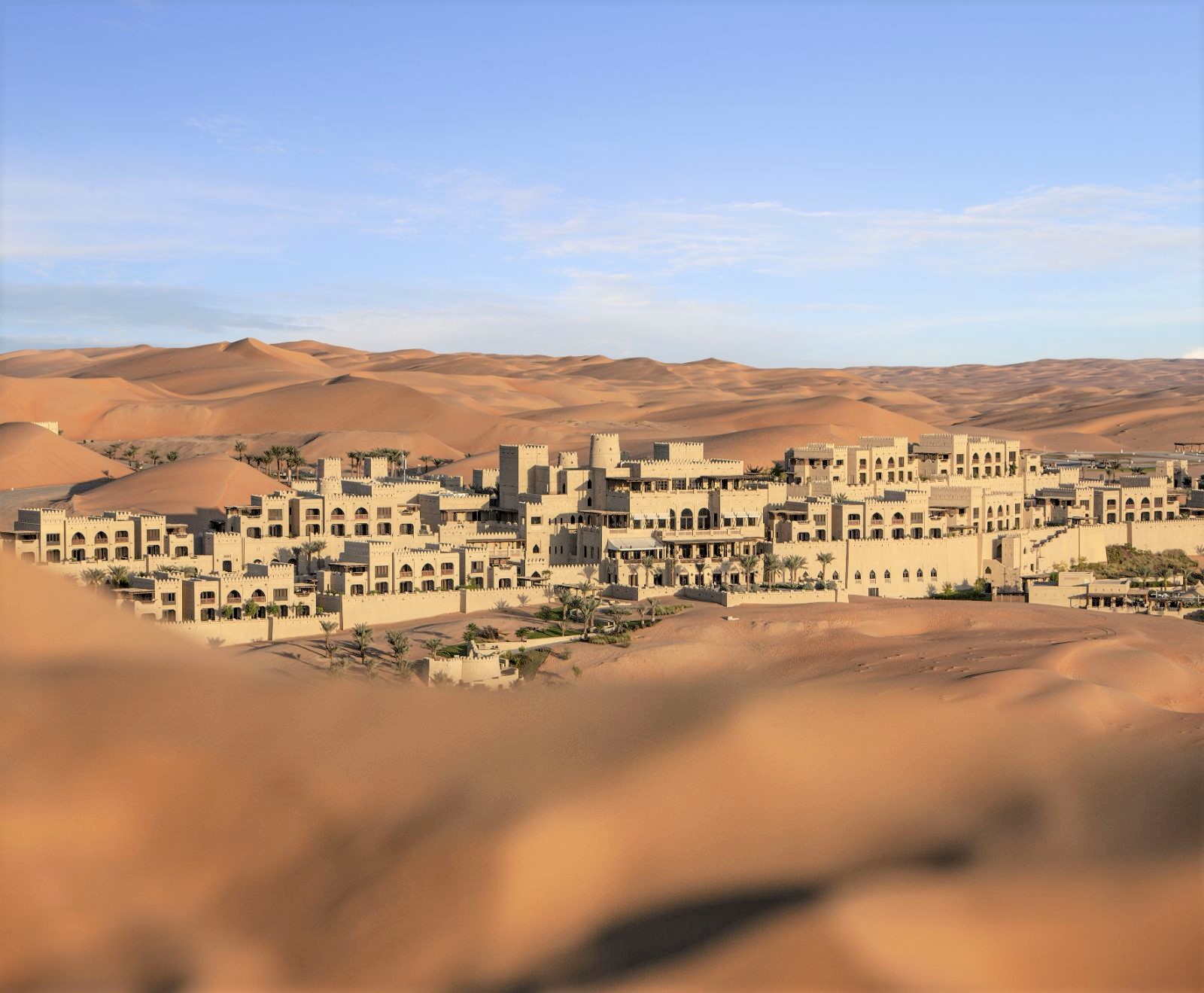 Aerial view of the Qasr Al Sarab Desert Resort in the United Arab Emirates