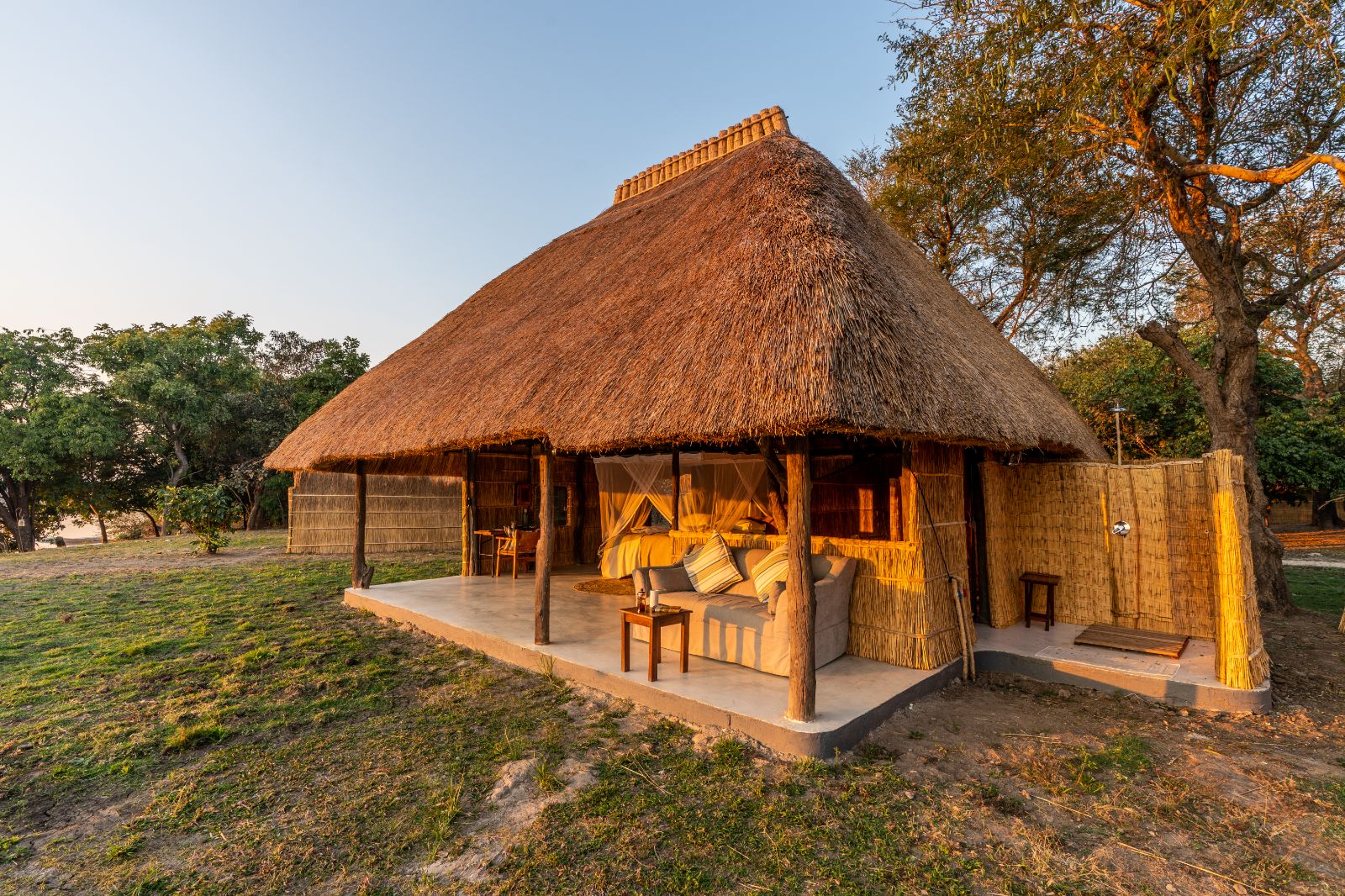 Exterior of luxury chalet at Kakuli Bush Camp in Zambia's South Luangwa National Park