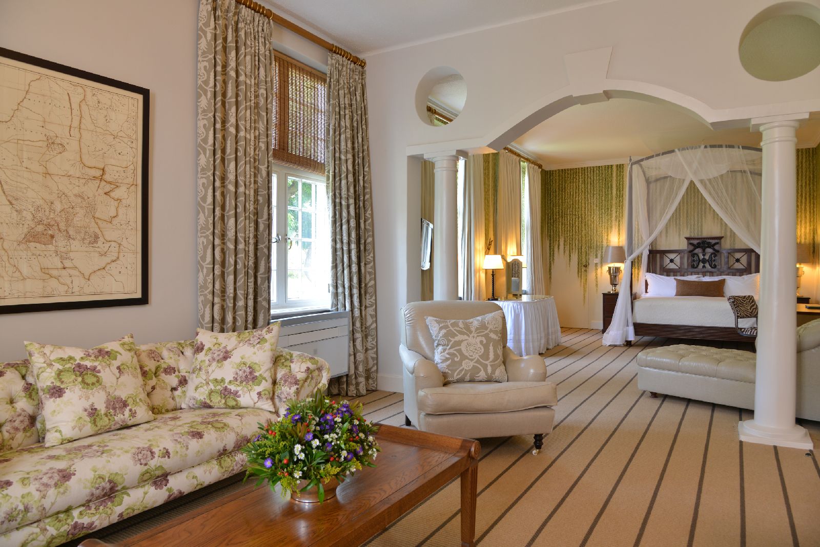 Elegant executive suite at The Victoria Falls Hotel in Zimbabwe