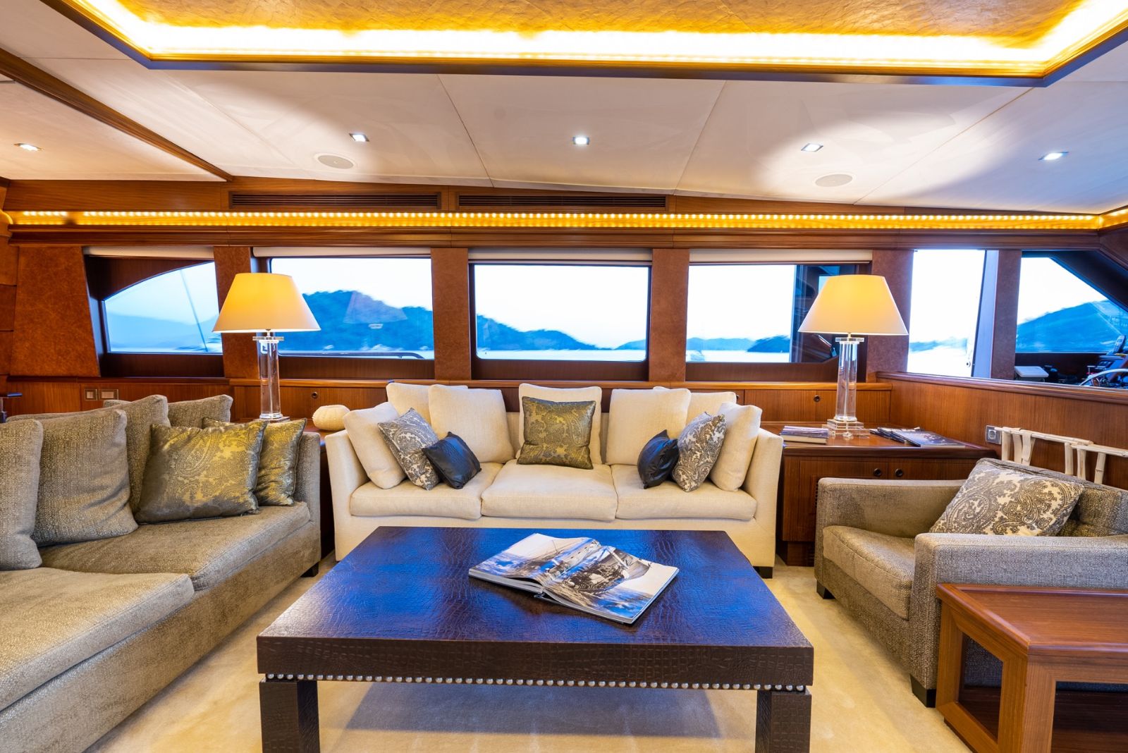 Indoor lounge area onboard the Daima Gulet in Greece